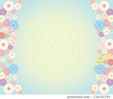 背景素材-鮮花、櫻花和扇子2024-8向量 116143795