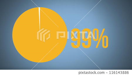 Image of pie char and percent data processing over blue background 116143886