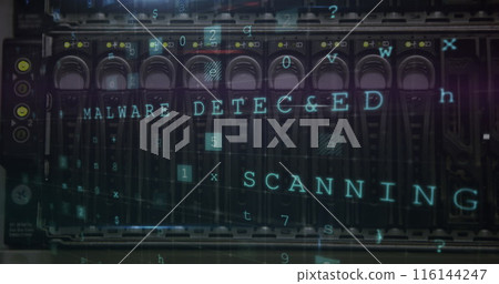 A server hardware showing MALWARE DETECTED and SCANNING 116144247