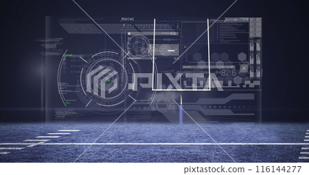 Image of digital data processing on screen over racing track Image of digital data processing on screen over racing track 116144277
