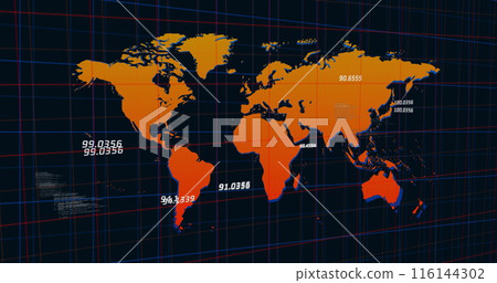 Image of numbers changing and data processing with world map 116144302