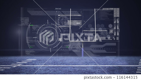 Image of digital data processing on screen over racing track 116144315