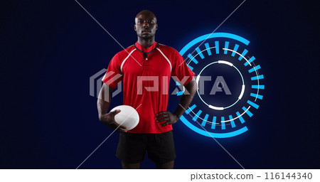 Image of scopes scanning and data processing with rugby player 116144340
