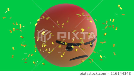 Image of confetti falling over angry emoji emoticon icon over green screen Image of confetti falling over angry emoji emoticon icon over green screen 116144348