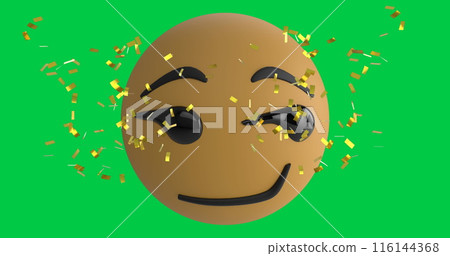 Image of confetti falling over smiling emoji emoticon icon over green screen Image of confetti falling over smiling emoji emoticon icon over green screen 116144368