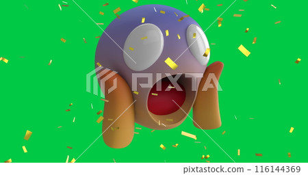 Image of confetti falling over shocked emoji emoticon icon over green screen 116144369