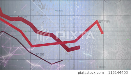 Image of red lines with statistics and data processing over grid 116144403