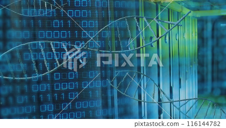 Multiple dna structure spinning and binary coding data processing against computer server room 116144782