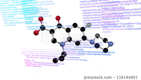 Image of data processing and molecule on white background 116144801