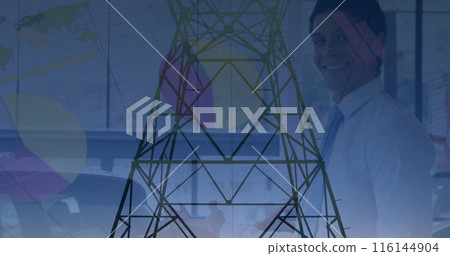 Image of network of connections over cityscape 116144904