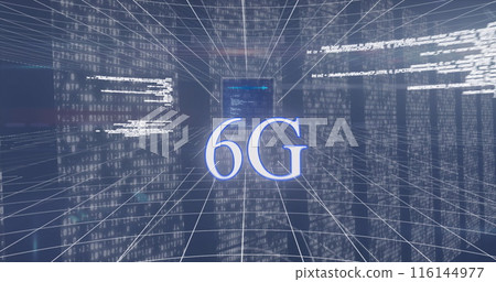 Digital image of multiple screens with data processing against blue background Digital image of multiple screens with data processing against blue background 116144977