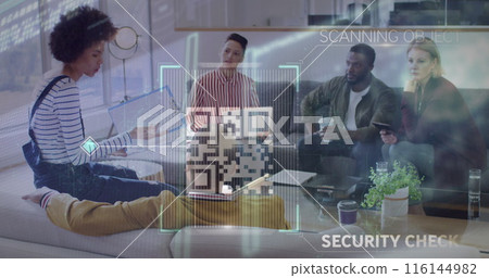 Image of data processing over diverse business people in office Image of data processing over diverse business people in office 116144982