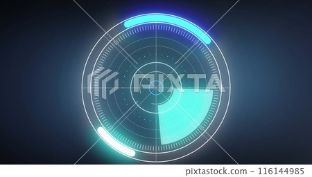 Round scanner over multiple graphs against round scanner and data processing on blue background 116144985