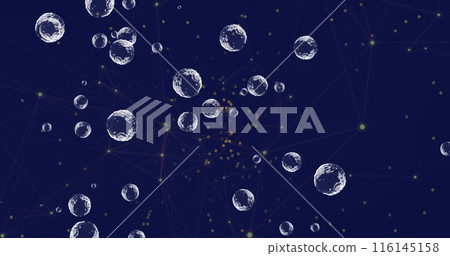Image of bubbles floating over network of connections against blue background Image of bubbles floating over network of connections against blue background 116145158