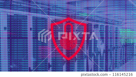 Image of data processing and padlock over server room 116145216