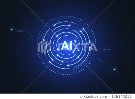 Artificial intelligence chipset on circuit board in futuristic concept technology artwork for web, banner, card, cover. Vector illustration 116145231