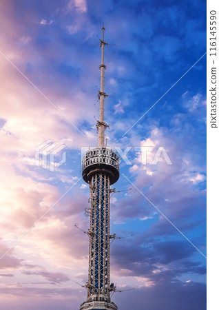 landmark television TV tower in Tashkent in Uzbekistan on background cloudy beautiful sky 116145590