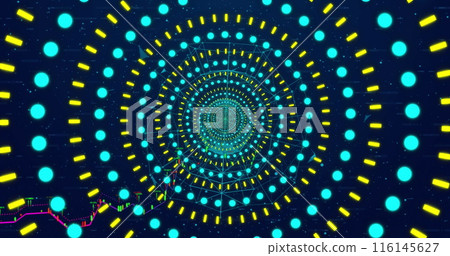 Image of data processing over globe and neon shapes 116145627