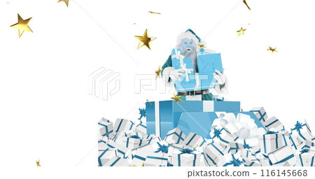 Image of happy columbus day text over santa and presents 116145668