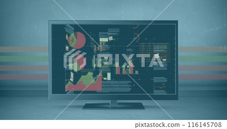Image of digital interface and data processing over screen Image of digital interface and data processing over screen 116145708