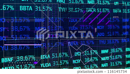 Image of blue and pale blue stock market data processing over a grid Image of blue and pale blue stock market data processing over a grid 116145734