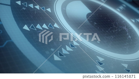 Image of arrows in digital radar over connected dots against abstract background Image of arrows in digital radar over connected dots against abstract background 116145871