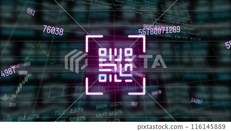 Image of numbers, qr code and data in digital space Image of numbers, qr code and data in digital space 116145889