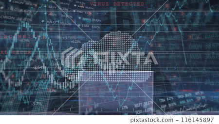 Image of financial data and digital padlock in digital space Image of financial data and digital padlock in digital space 116145897