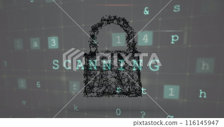 Image of cyberattack text, data processing over security padlock Image of cyberattack text, data processing over security padlock 116145947
