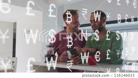 Image of mathematical formulae over friends using microscope 116146015