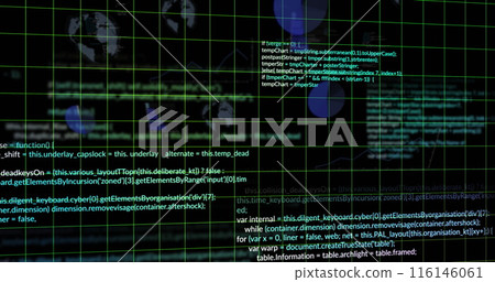 Image of computer language, globe and graphs over black background Image of computer language, globe and graphs over black background 116146061