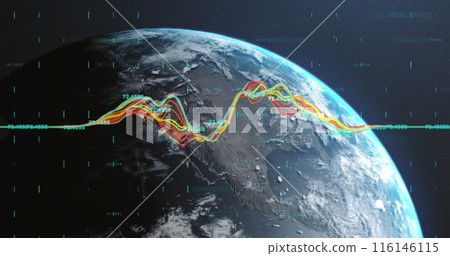Image of financial data processing over globe Image of financial data processing over globe 116146115
