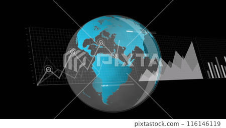 Image of financial data processing over globe Image of financial data processing over globe 116146119