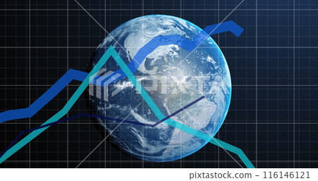 Image of blue lines and financial data processing over globe Image of blue lines and financial data processing over globe 116146121
