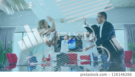 Friends celebrating in office, clapping and smiling Friends celebrating in office, clapping and smiling 116146266