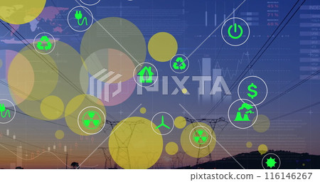 Image of ecology icons over data processing Image of ecology icons over data processing 116146267