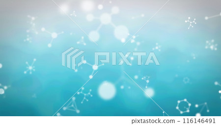 Digital image of molecular structures floating against blue gradient background Digital image of molecular structures floating against blue gradient background 116146491