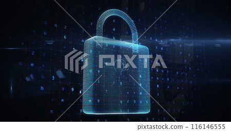 Image of cyber attack warning and padlock icon over server room Image of cyber attack warning and padlock icon over server room 116146555