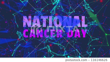 Image of national cancer day over navy background with connections Image of national cancer day over navy background with connections 116146626
