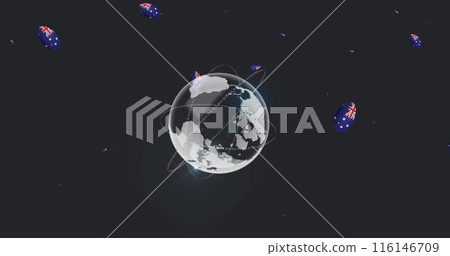 Image of globe over rugby balls with flag of australia 116146709