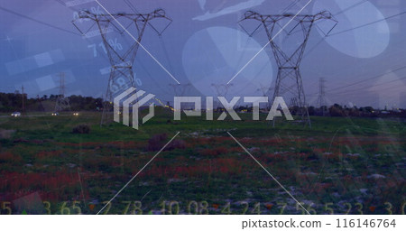 Image of network of connections with construction over pylons 116146764