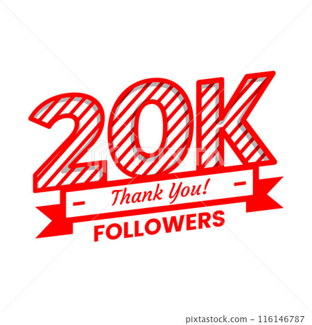 Thank You 20k Followers Banner with red and white color Decorative Elements Thank You 20k Followers Banner with red and white color Decorative Elements 116146787