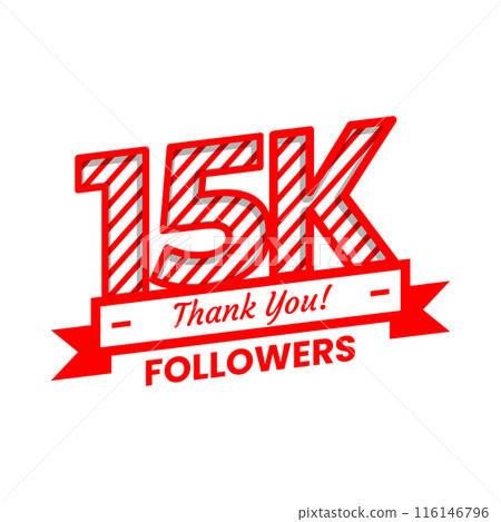 Thank You 15k Followers Banner with red and white color Decorative Elements 116146796