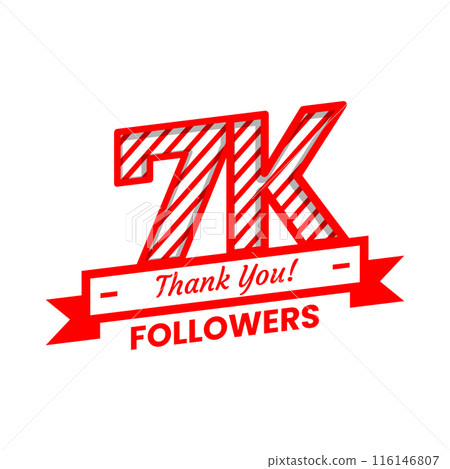 Thank You 7k Followers Banner with red and white color Decorative Elements 116146807