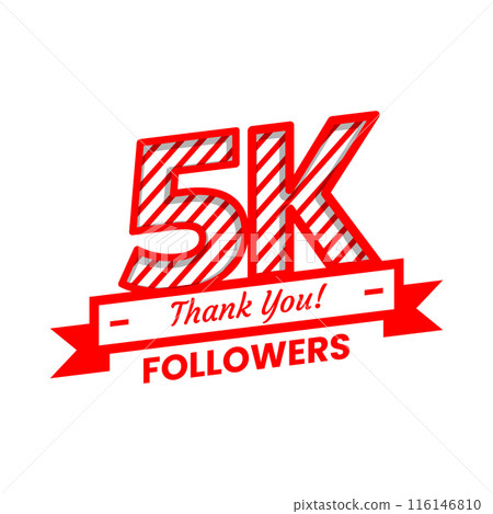 Thank You 5k Followers Banner with red and white color Decorative Elements 116146810