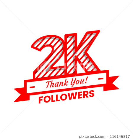 Thank You 2k Followers Banner with red and white color Decorative Elements 116146817