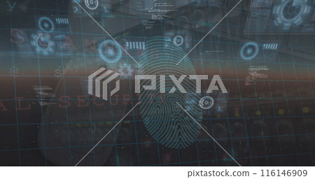 Image of data processing and security fingerprint over blue background 116146909