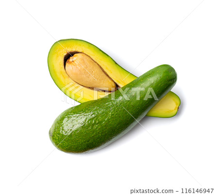 Avocado Isolated, Whole Avokado, Green Avocados Slice, Fresh Alligator Pear, Long Avocado Fruit 116146947