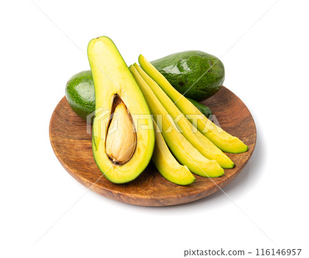 Avocado Isolated, Whole Avokado, Green Avocados Slice, Fresh Alligator Pear, Long Avocado Fruit 116146957