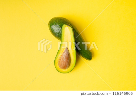 Avocado Isolated, Whole Avokado, Green Avocados Slice, Fresh Alligator Pear, Long Avocado Fruit 116146966